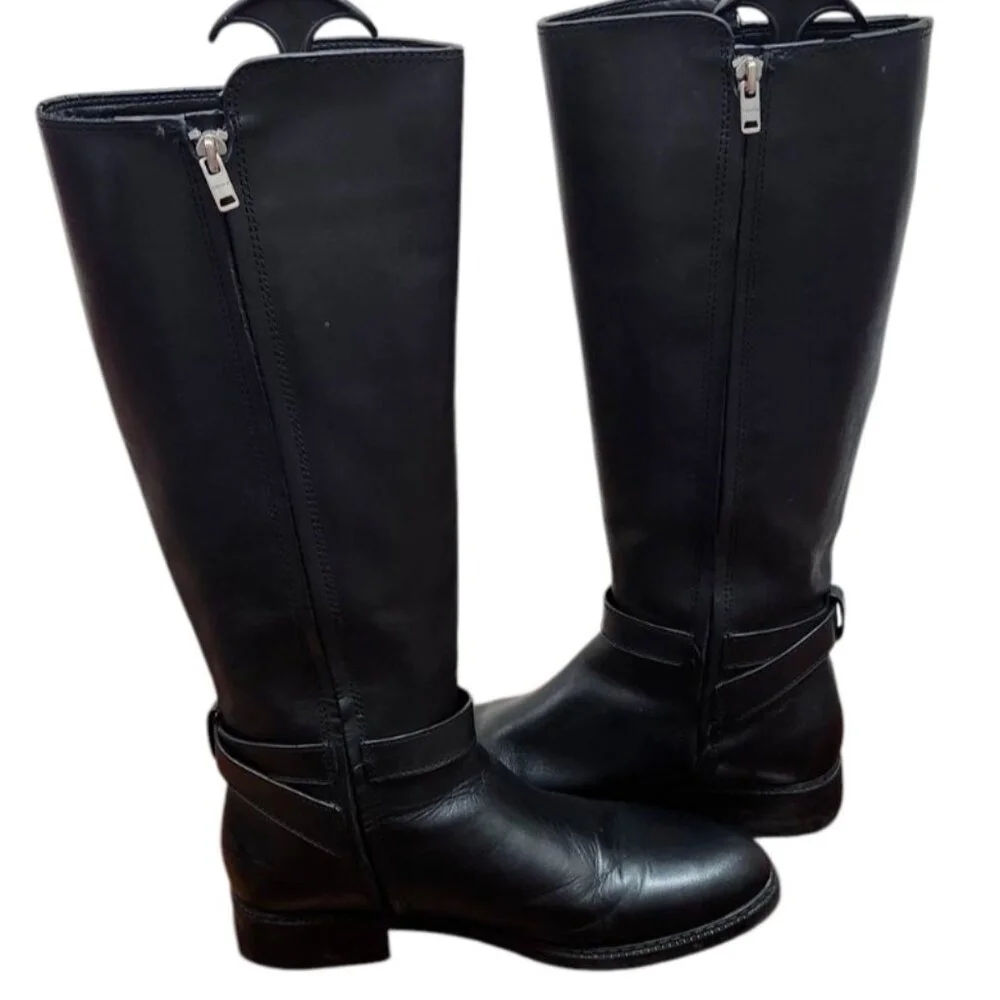 Women's COACH Black Walnut LEATHER Horse Carriage Equestrian Riding Knee Boots